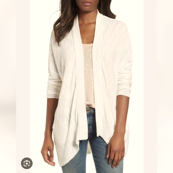 Caslon Drop Shoulder Open Front Lightweight Cardigan Sweater Cream Ivory  M - Picture 1 of 7